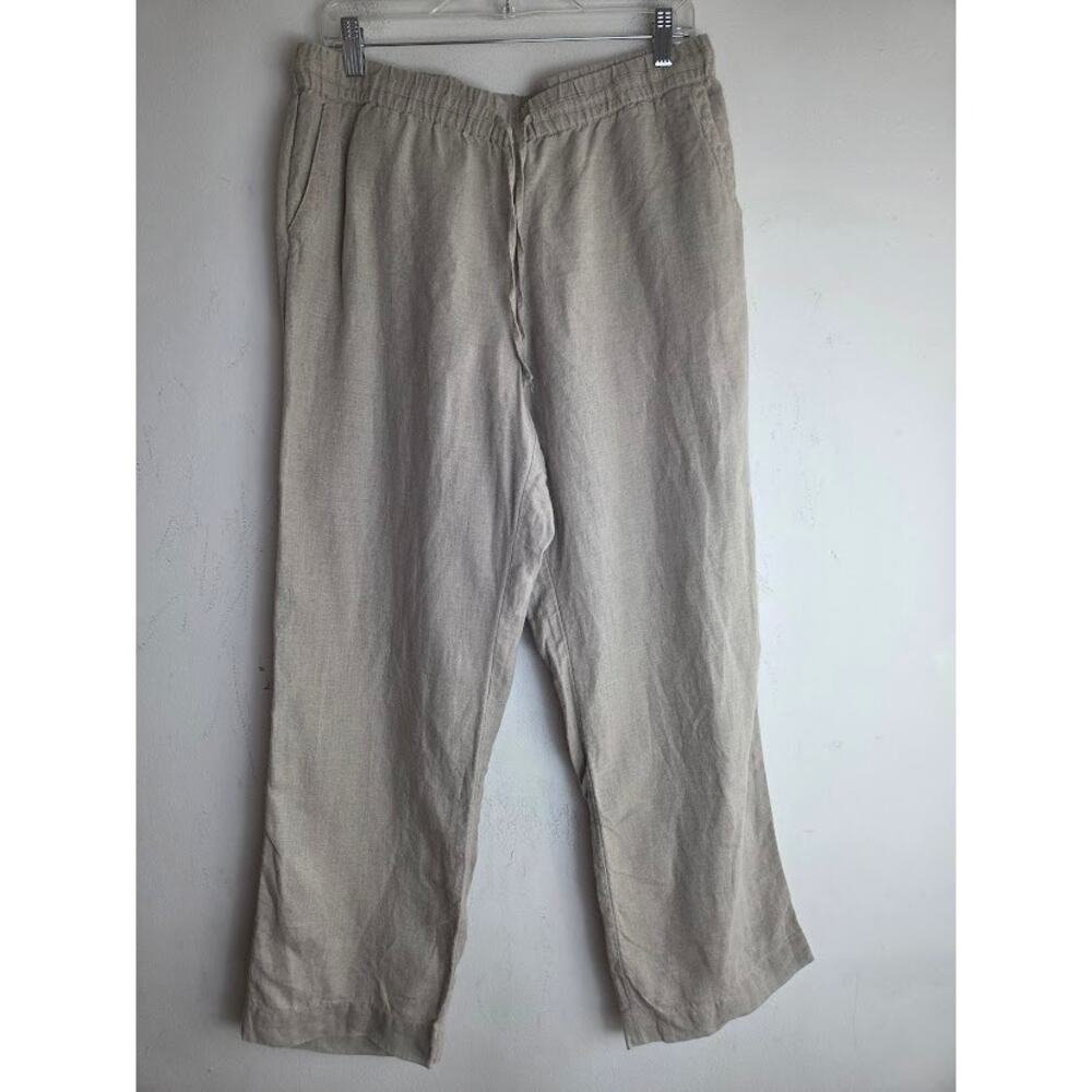 Charter Club Luxury Beige Pull On 100% Linen Straight Leg Pants sz Large Petite